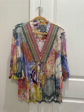 Floral V-Neck Multicolor Boho Blouse